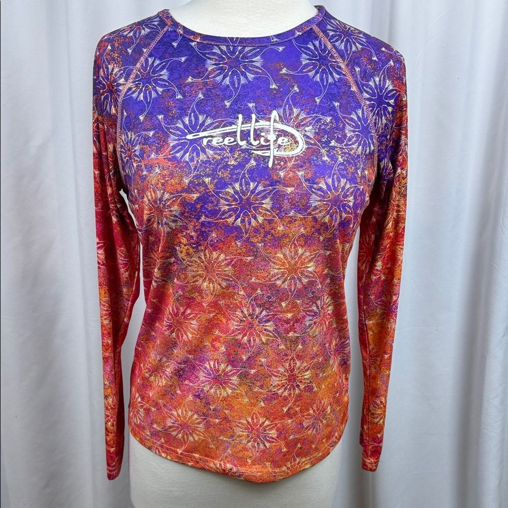 Reel Life Women's Floral Long Sleeve Swimshirt Rashguard - Purple & Orange - Med